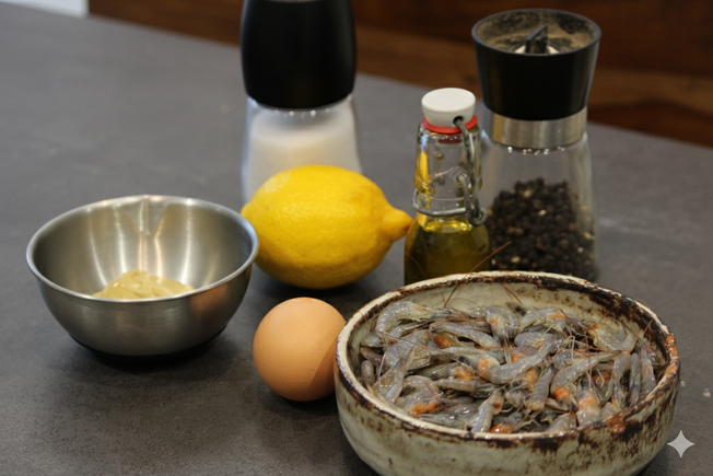 Photo des ingrédients de crevettes grises