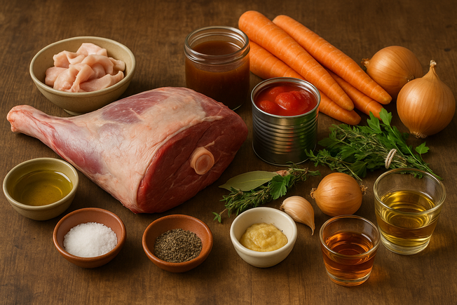Ingrédients du gigot et de ses pommes de terre